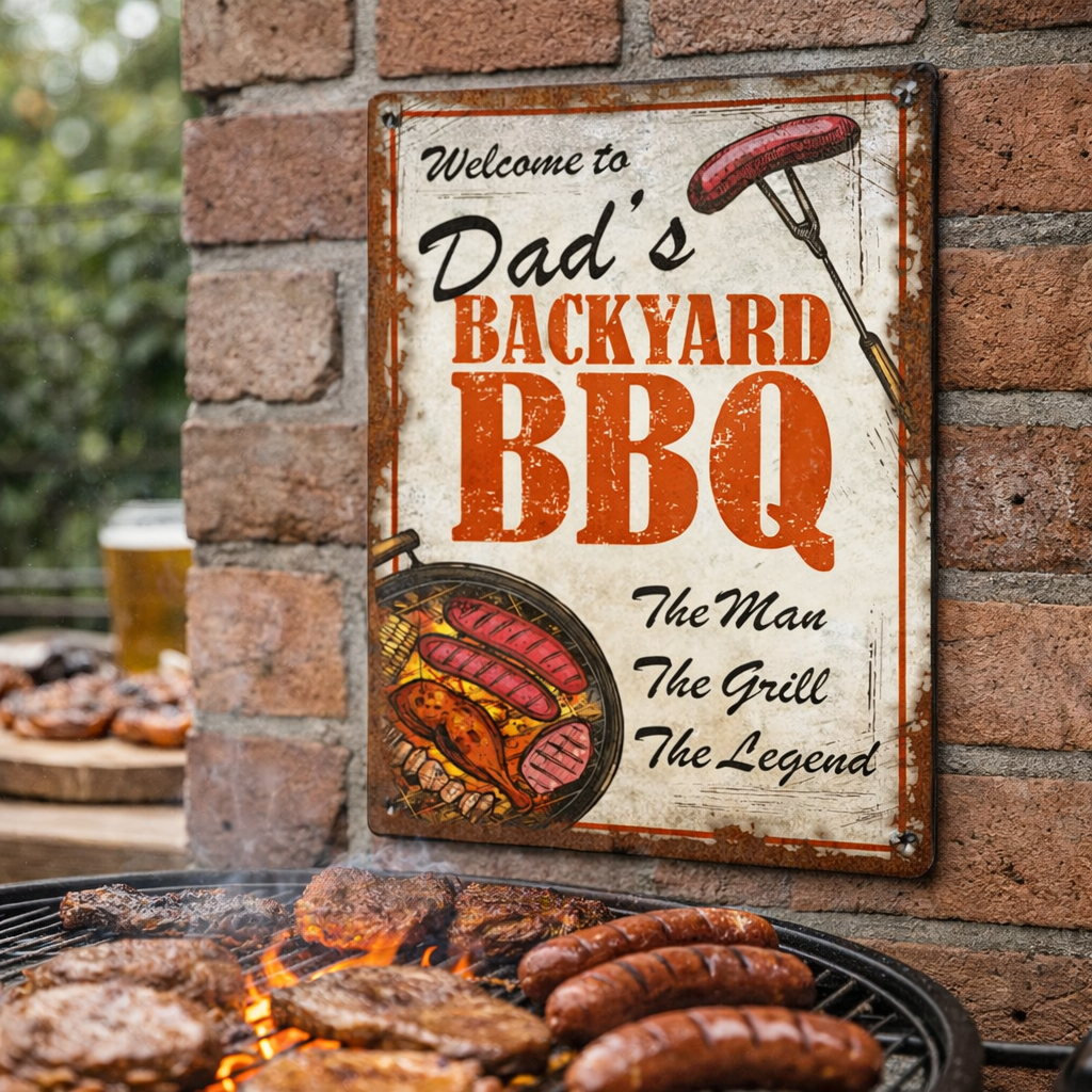 Dad’s Backyard BBQ | Rustic Effect Metal Sign