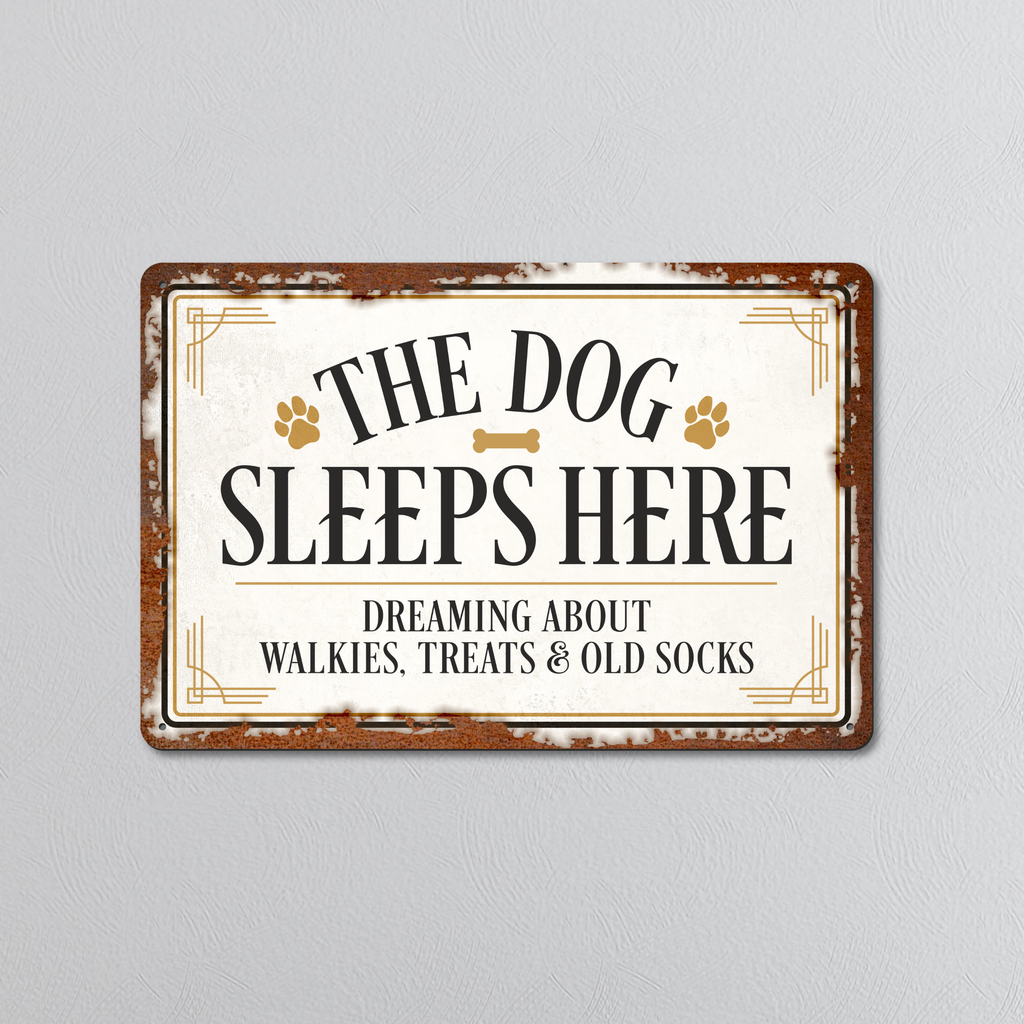 Dog Sleeps Here | Rustic Effect Metal Sign