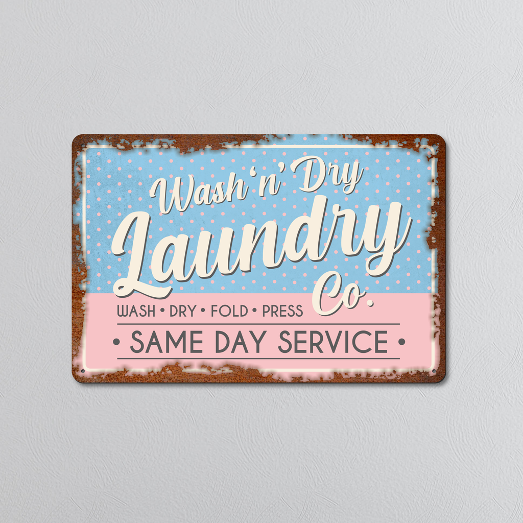 Wash 'n' Dry Laundry Co | Rustic Effect Metal Sign