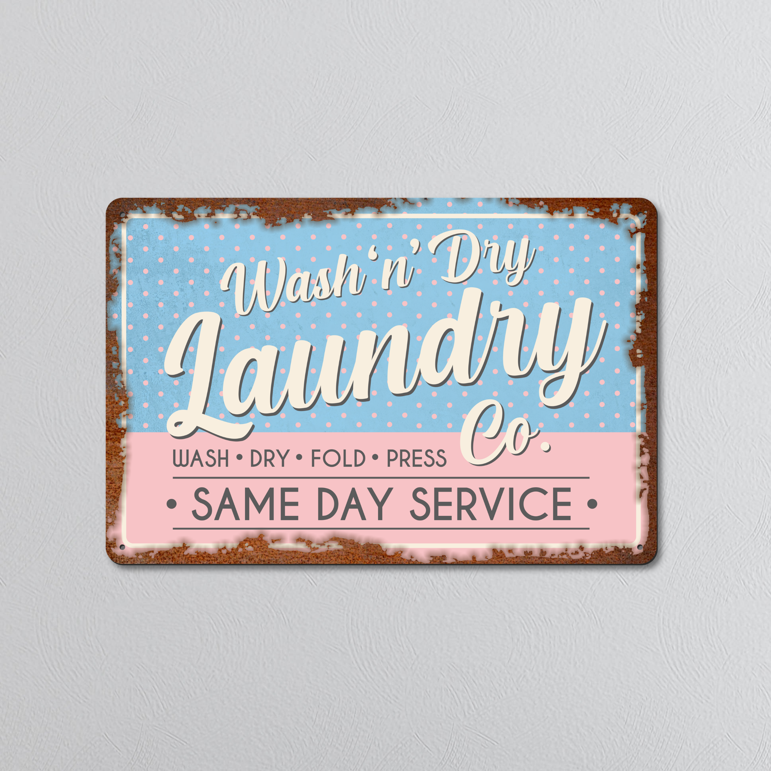 Wash 'n' Dry Laundry Co | Rustic Effect Metal Sign