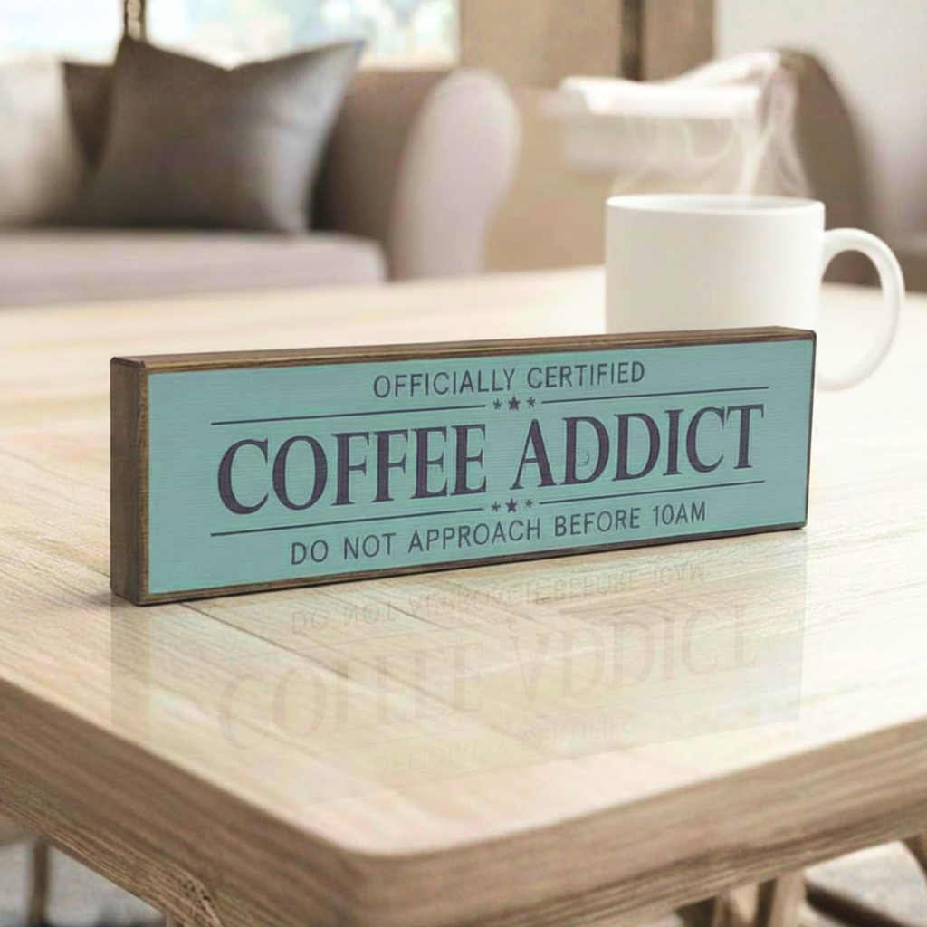 Coffee Addict | Rustic Block Shelf Sitter