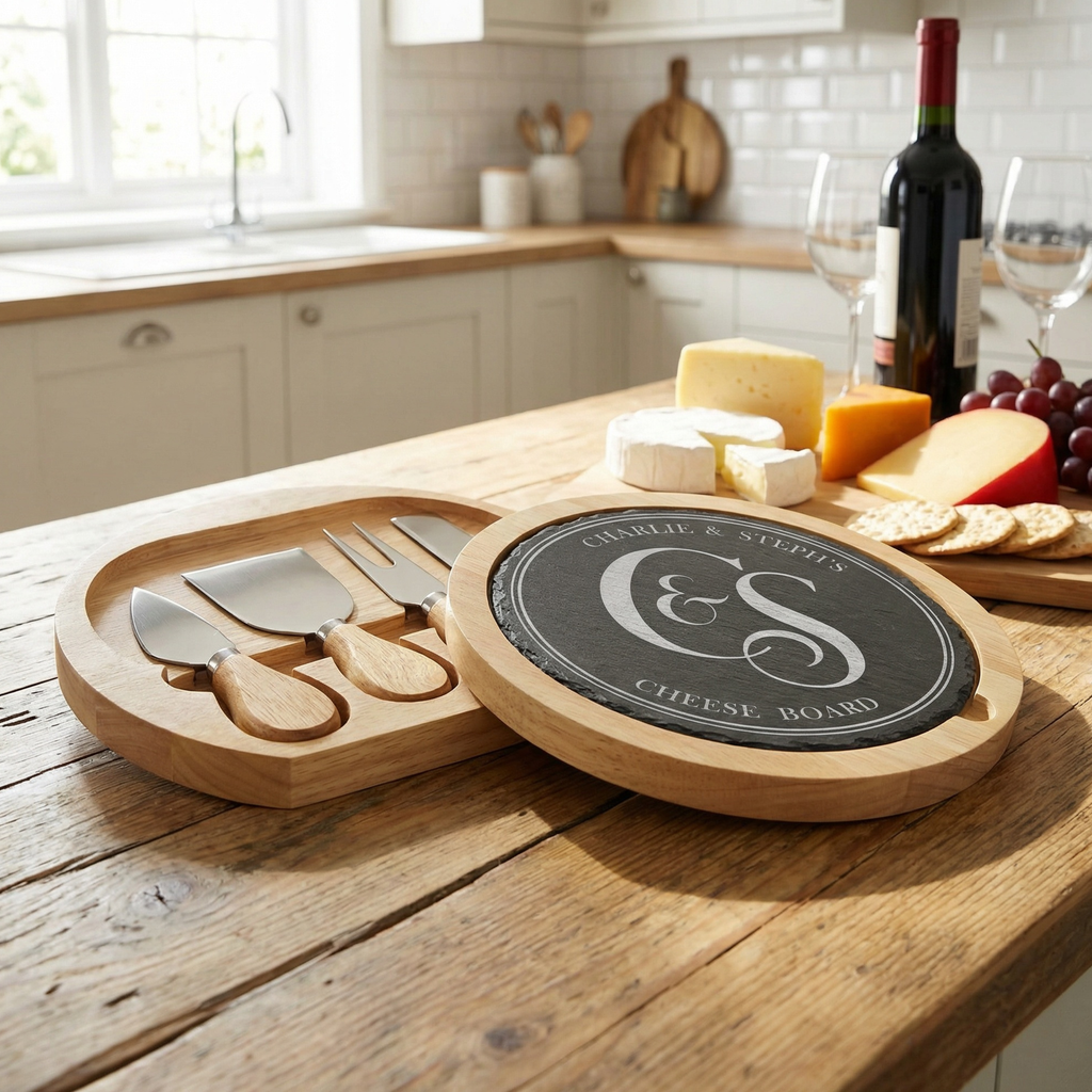 Personalised Initials Cheese Board Set - Slate