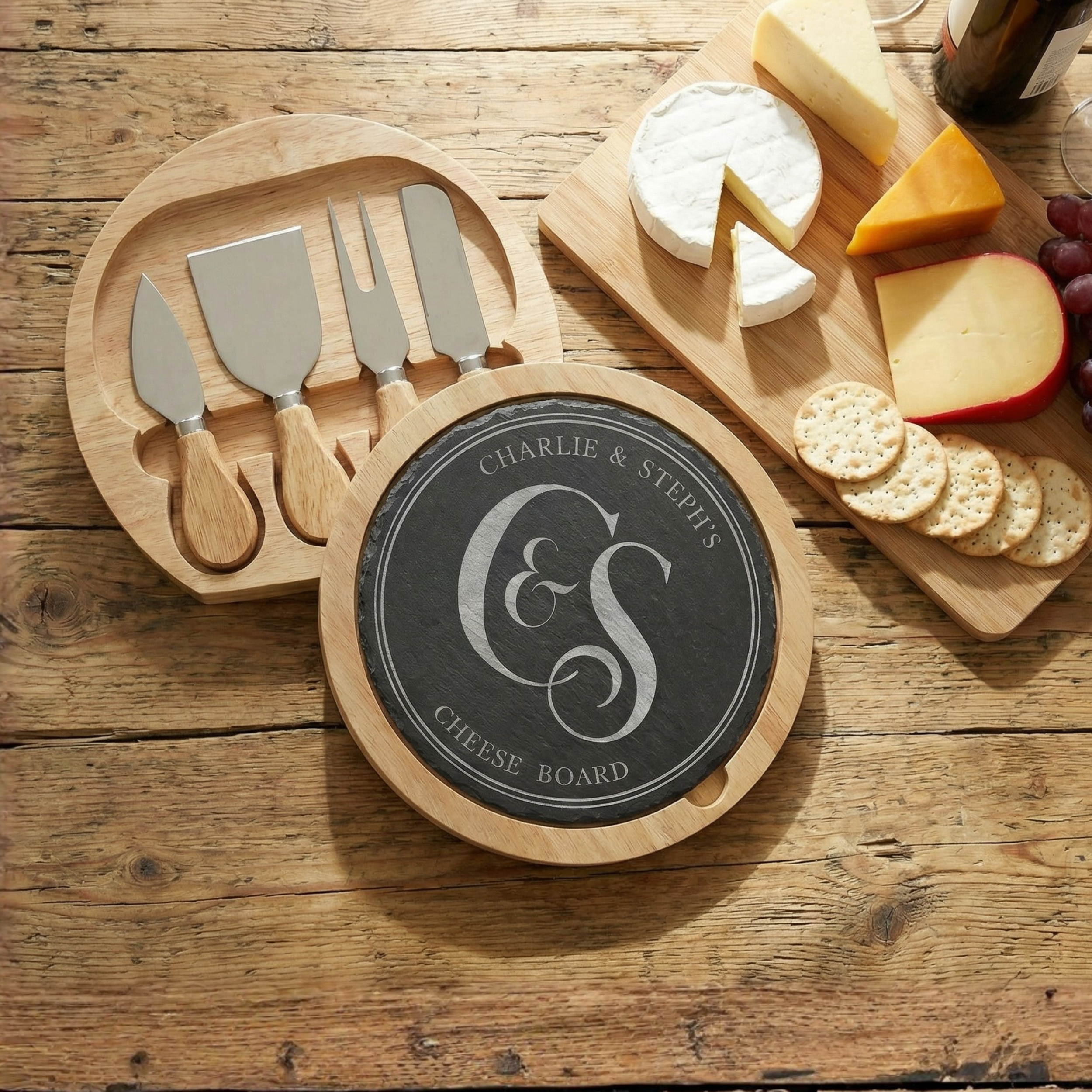 Personalised Initials Cheese Board Set - Slate