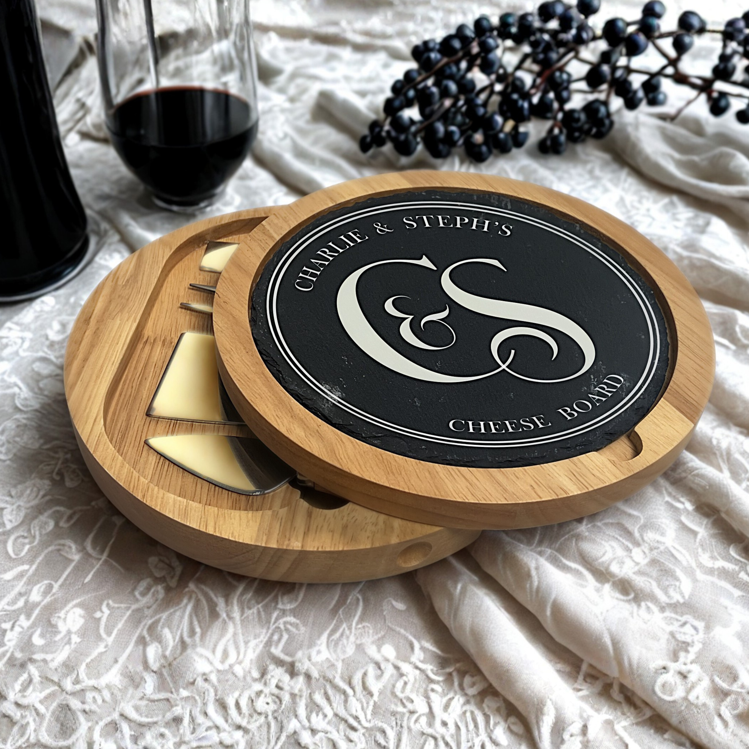 Personalised Initials Cheese Board Set - Slate