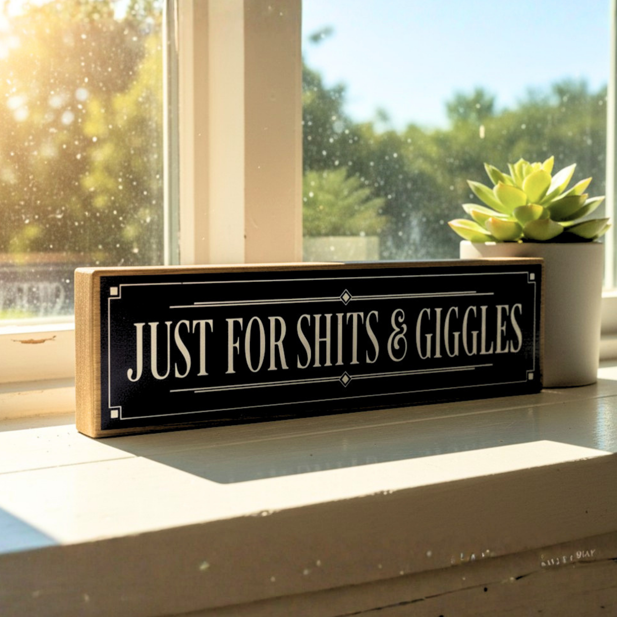 Just For Shits & Giggles | Rustic Block Shelf Sitter