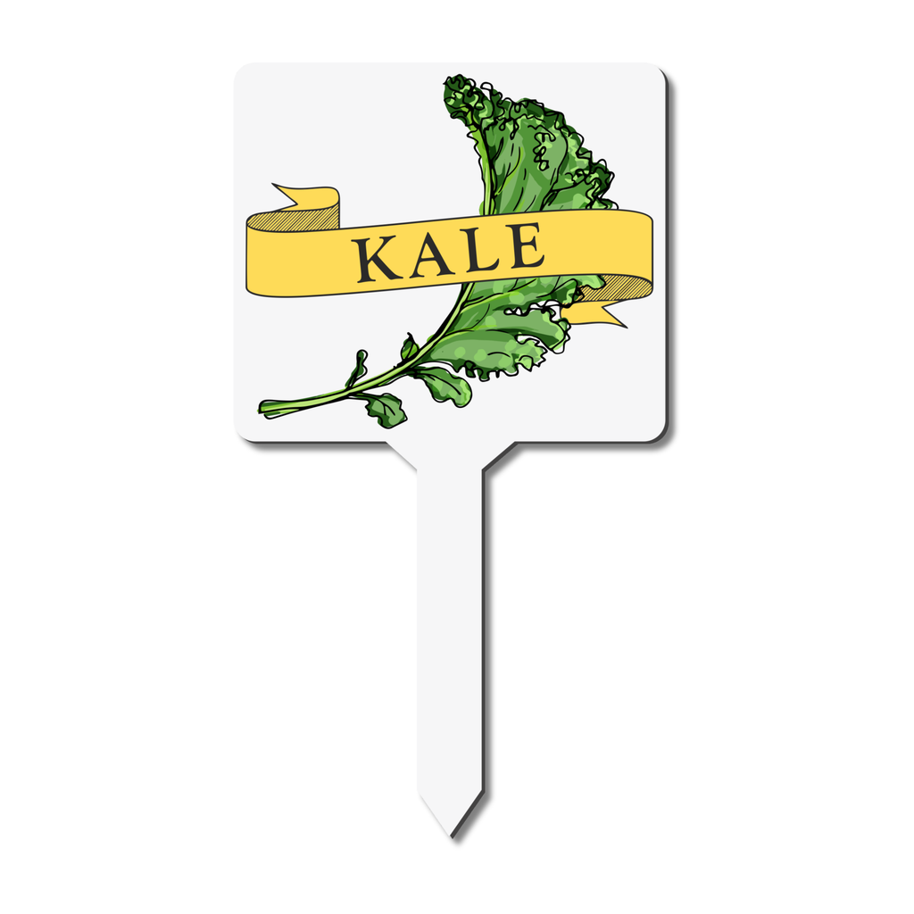 Garden marker with 'KALE' text and illustration