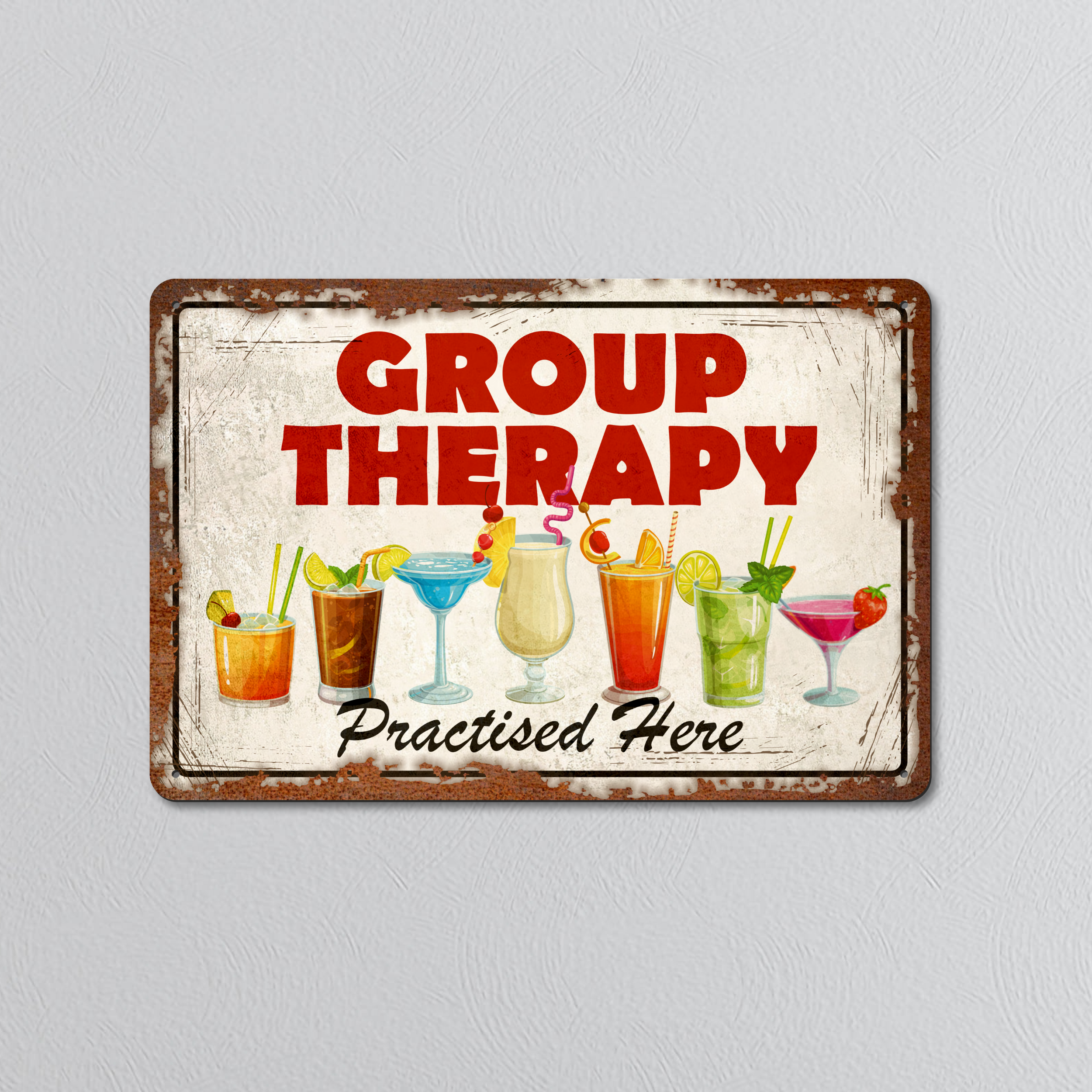 Group Therapy Practiced Here | Rustic Effect Metal Sign