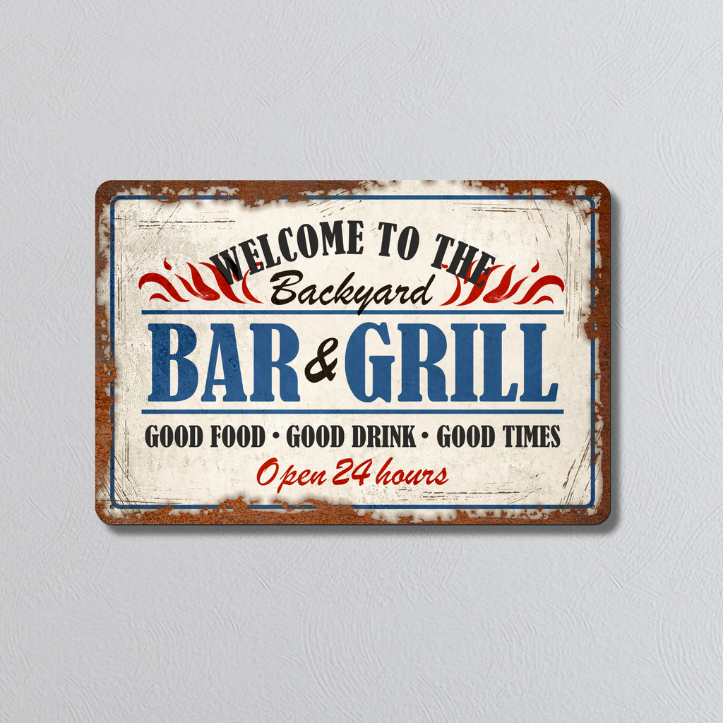 Backyard Bar & Grill | Rustic Effect Metal Sign
