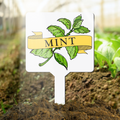 Garden marker with mint plant illustration and 'Mint' text in soil