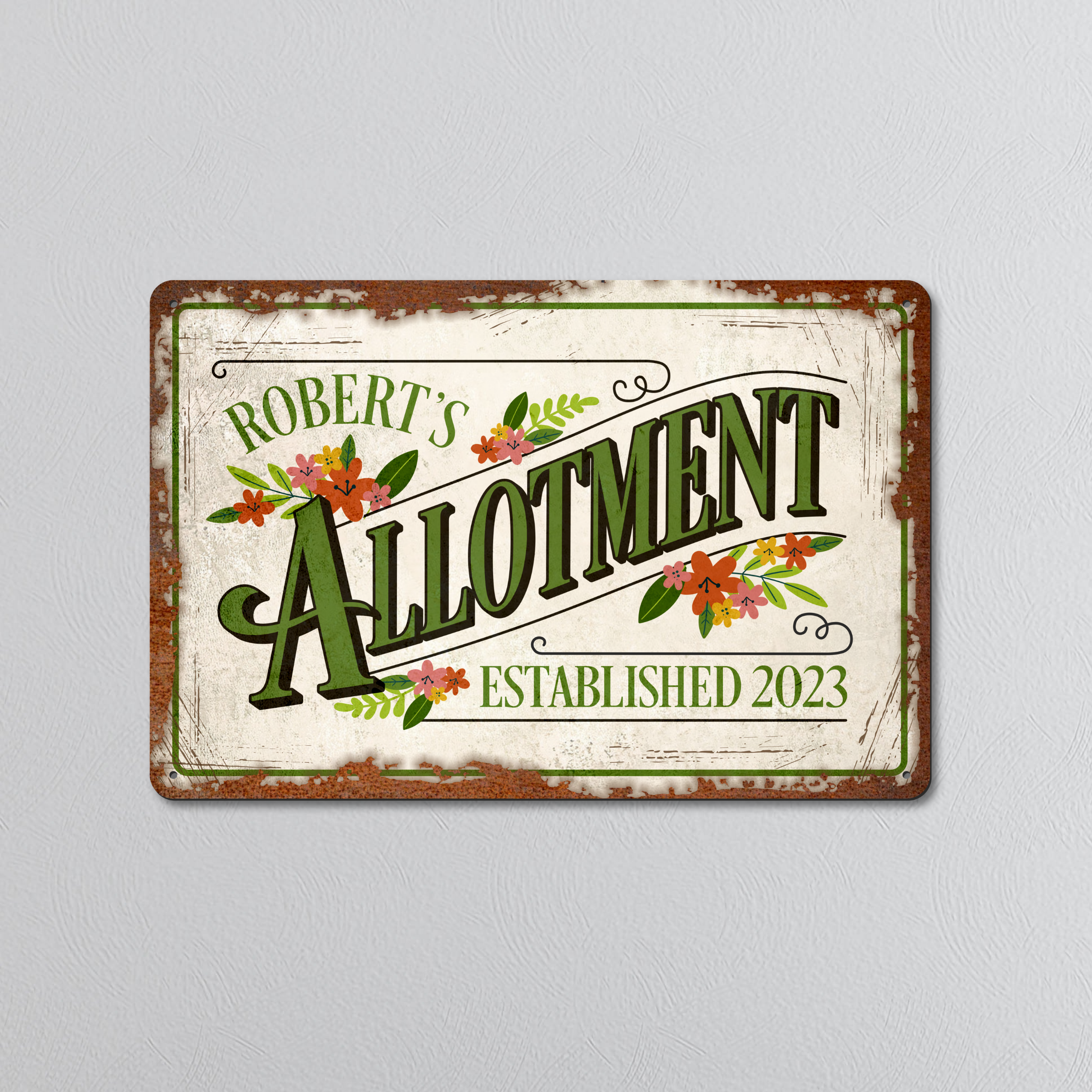 Personalised Allotment | Rustic Effect Metal Sign