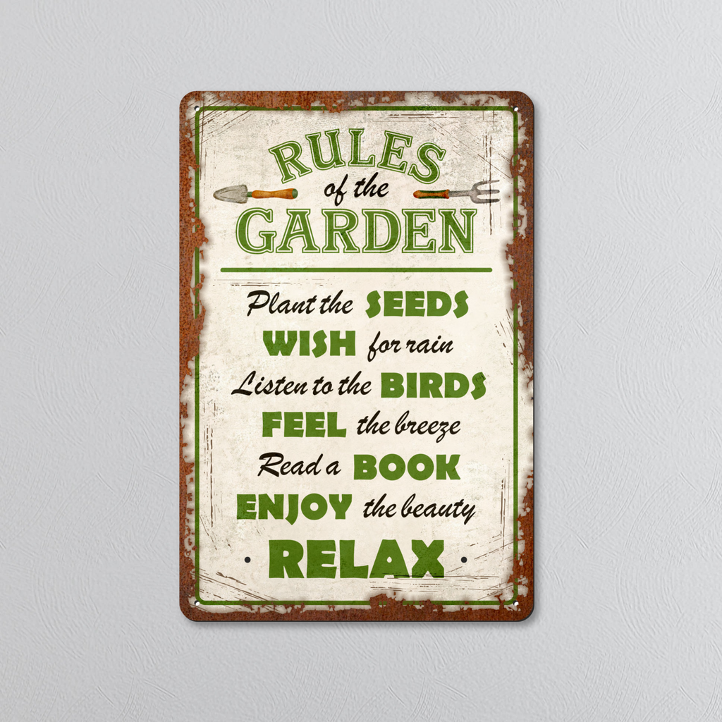 Rules of the Garden | Rustic Effect Metal Sign