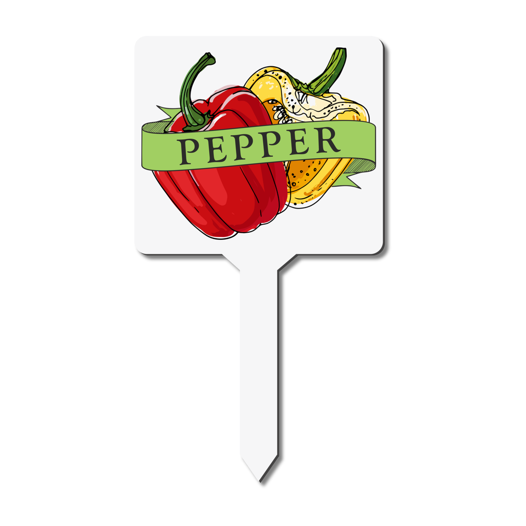 Garden marker with pepper illustration and text 