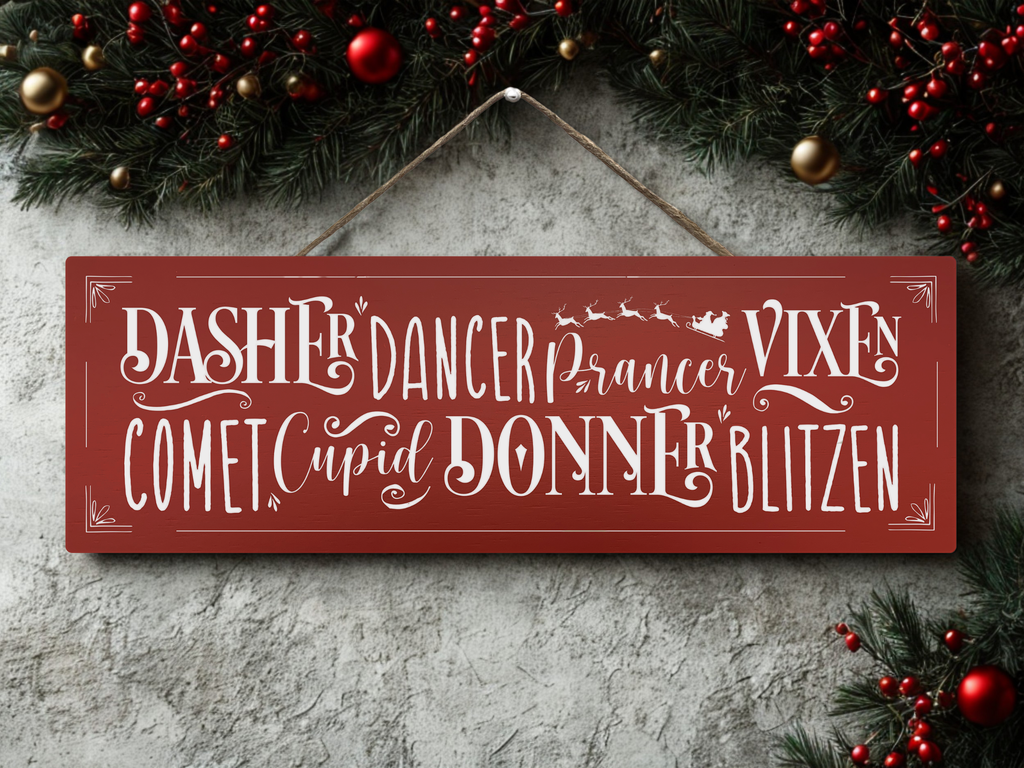 Santa's Reindeer | Hanging Christmas Sign