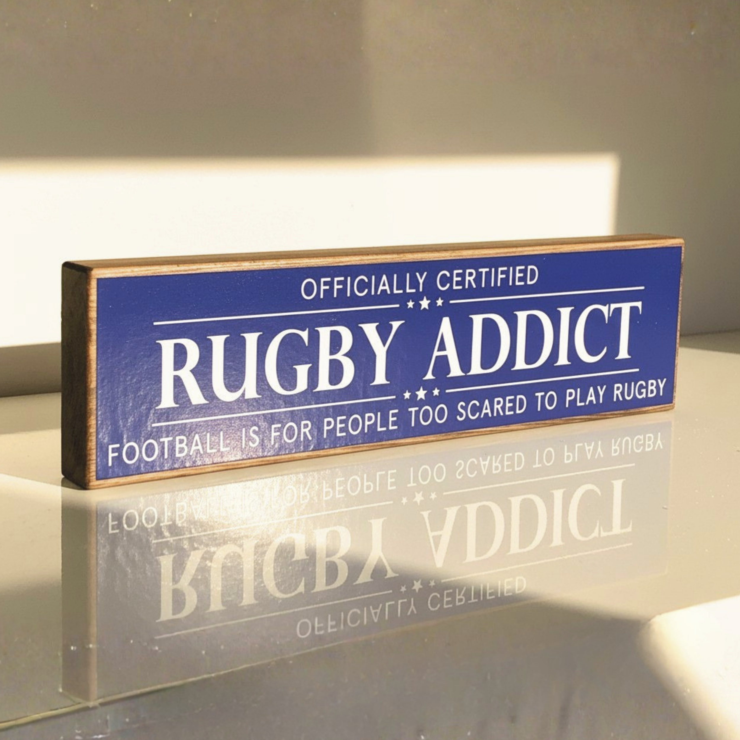 Rugby Addict | Rustic Block Shelf Sitter