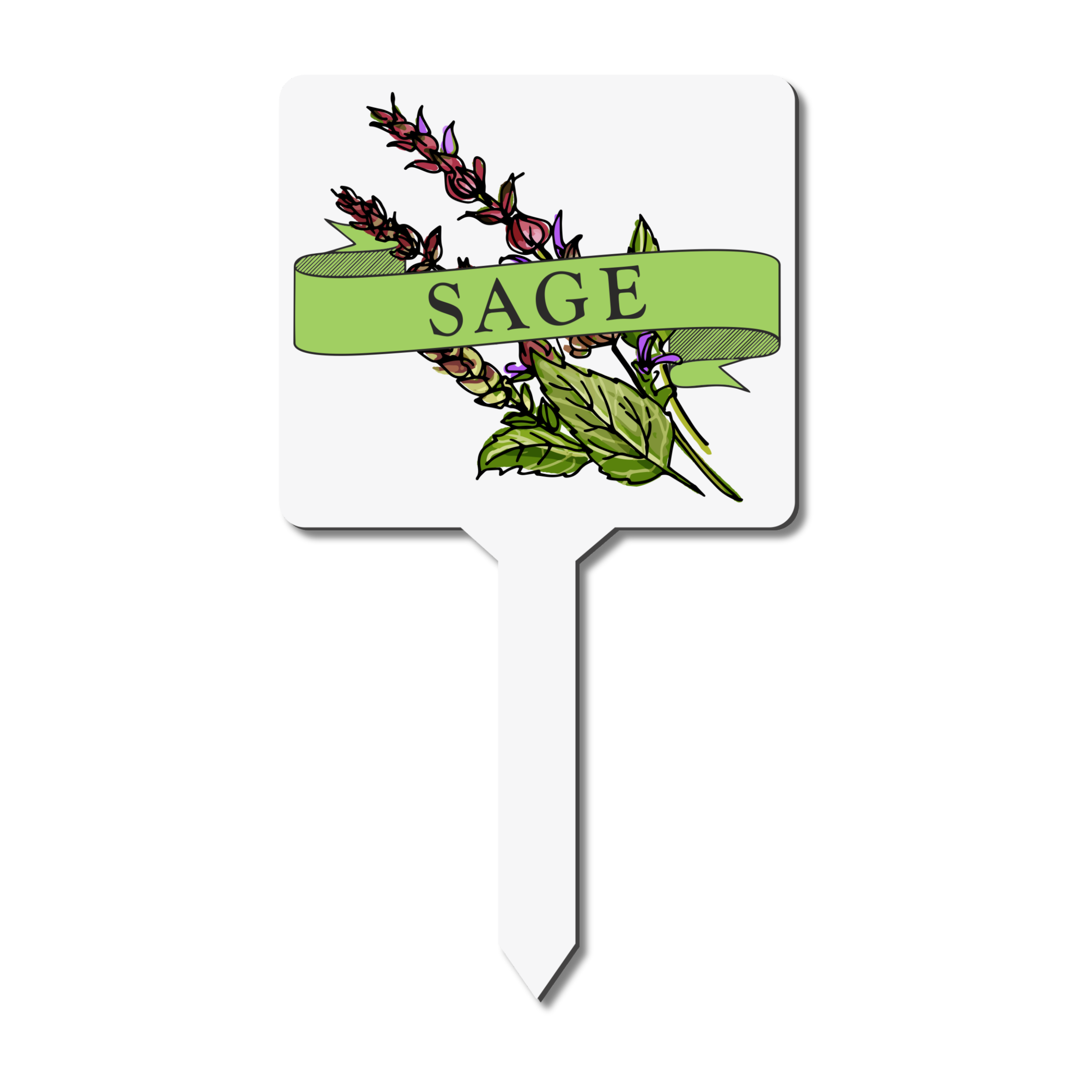 Plant marker with sage herb illustration and label
