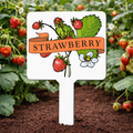 Plant marker with strawberry illustration and text