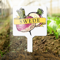 Gardening marker with illustration of a swede and 'SWEDE' text in soil