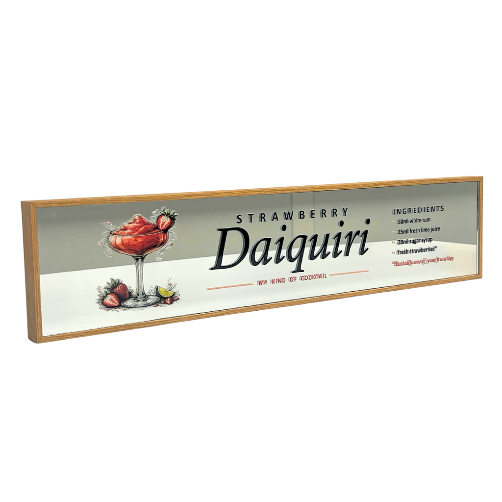 Strawberry Daiquiri mirror sign in wood effect frame