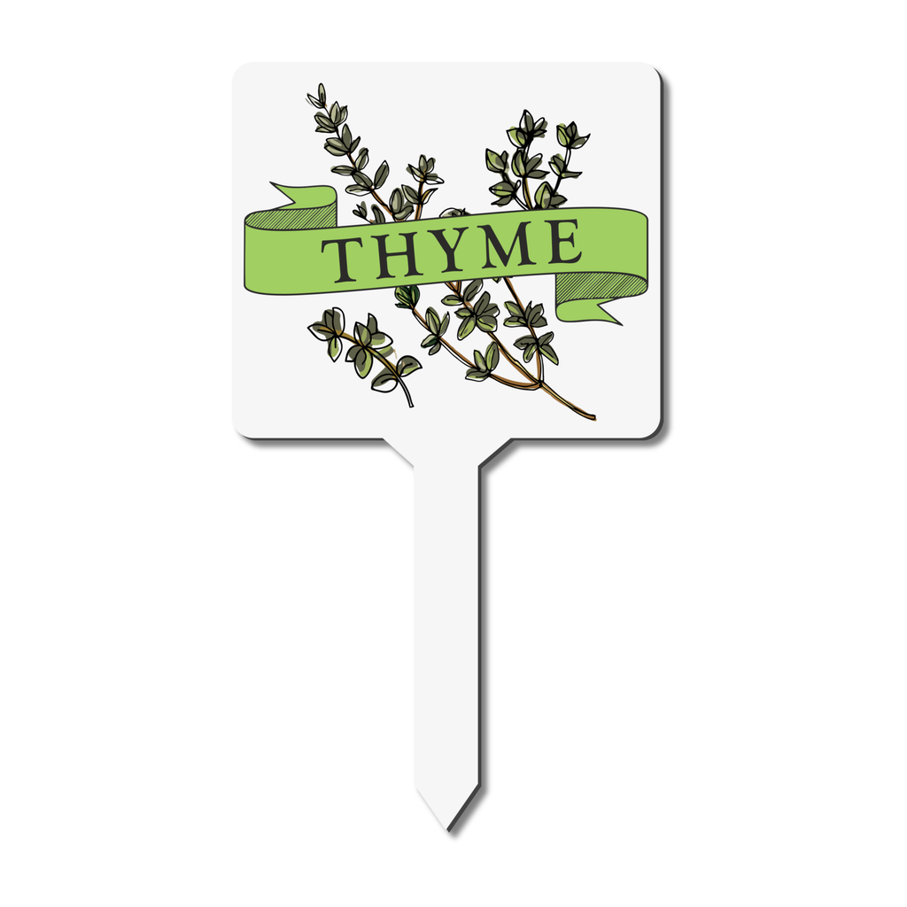 Plant marker with thyme illustration and label