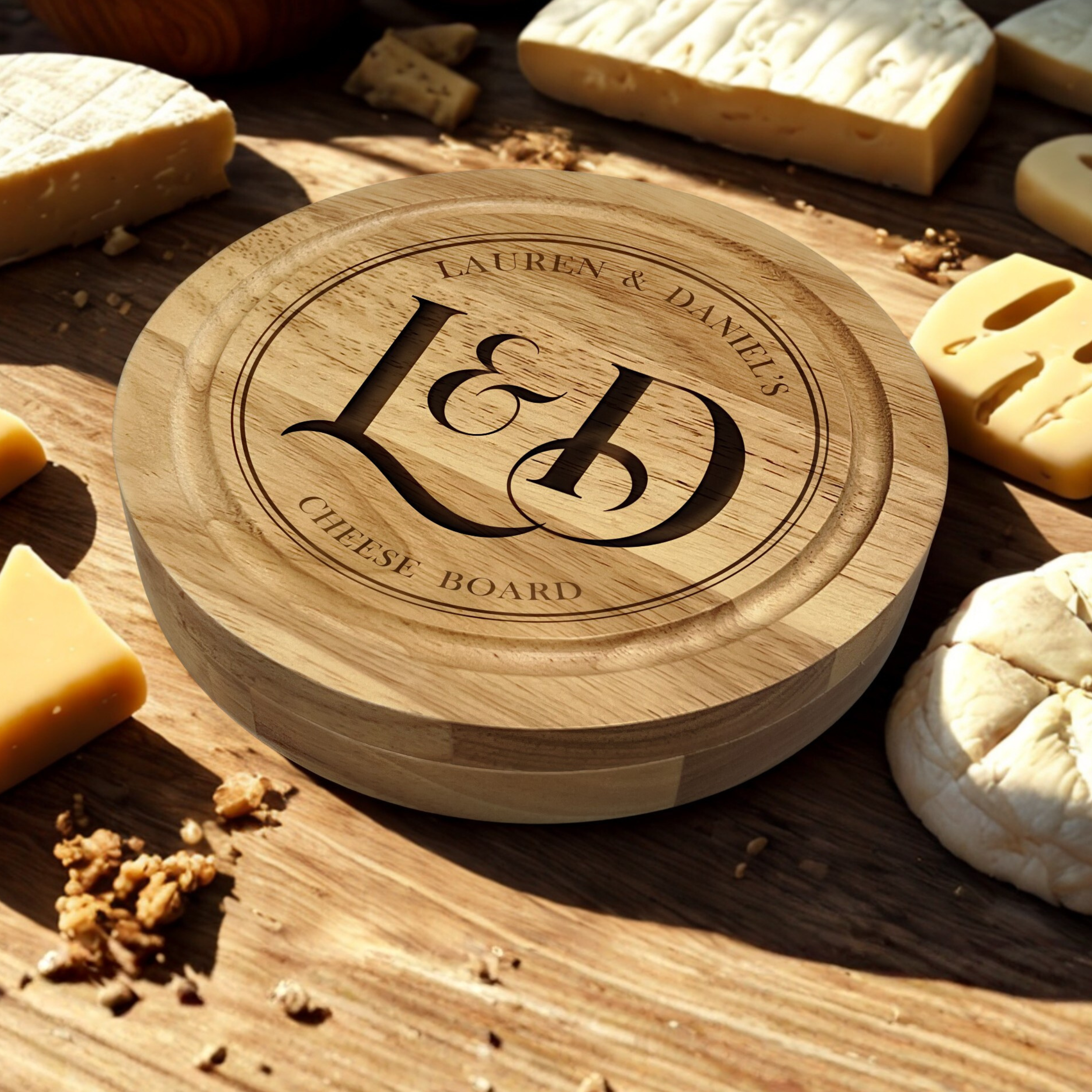 Personalised Initials Cheese Board Set - Wood