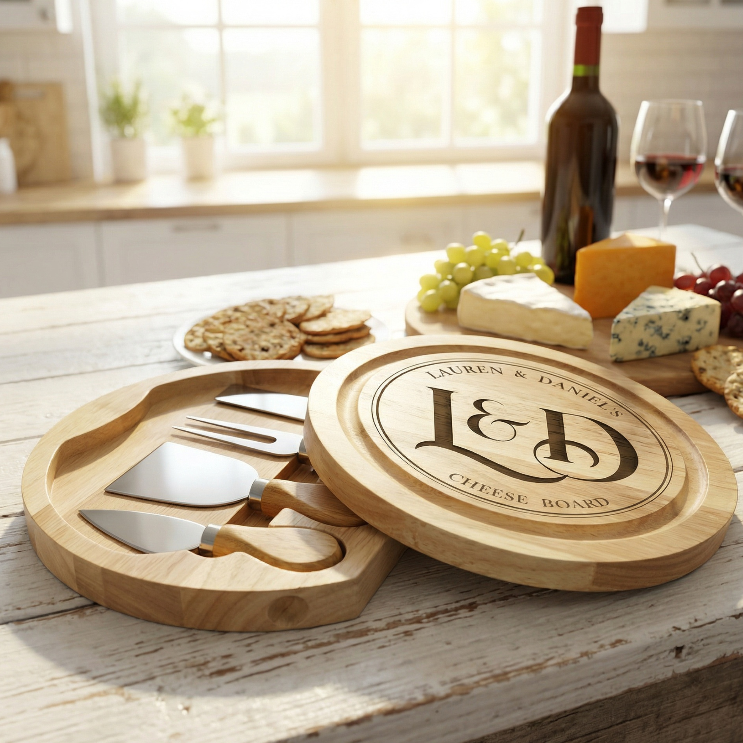 Personalised Initials Cheese Board Set - Wood