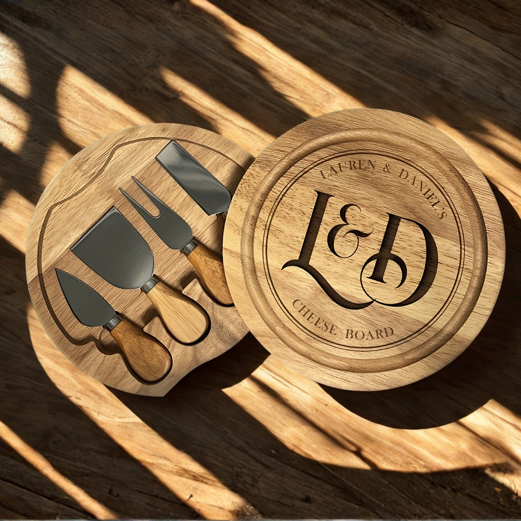 Personalised Initials Cheese Board Set - Wood