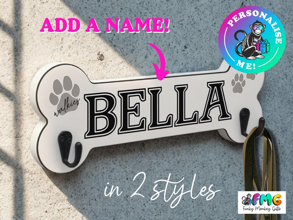 Personalised Dog Name | Bone Shaped Lead Hanger (2 designs to choose from)