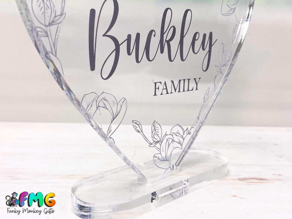 Personalised Family Name | Acrylic Heart Plaque