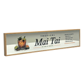 A rectangular framed wall sign featuring a tropical Mai Tai cocktail recipe design, with a wood frame, white background, and printed text and cocktail illustration.