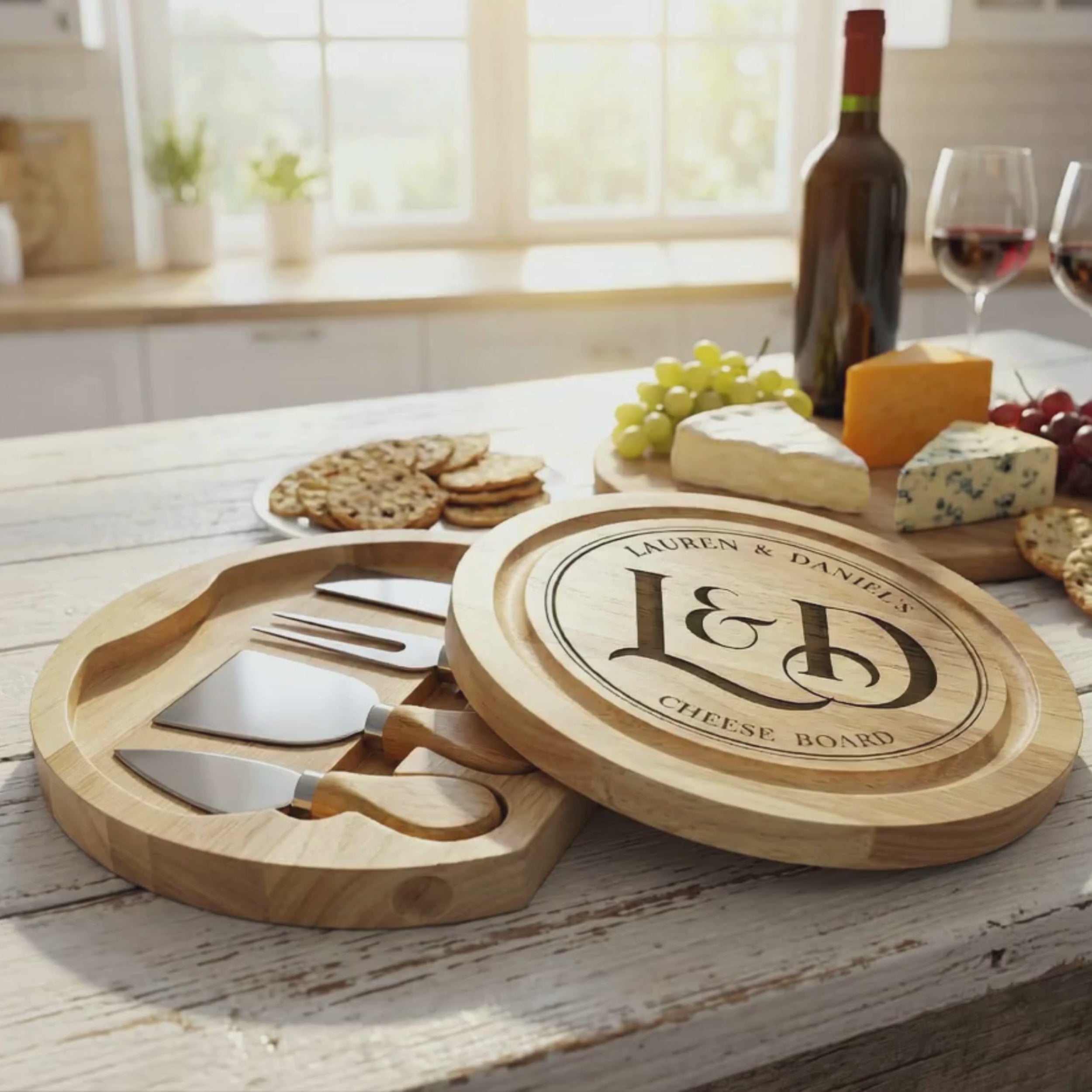 Personalised Initials Cheese Board Set - Wood
