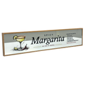 A rectangular wooden sign featuring a 'Spicy Margarita' recipe design, with an illustration of a margarita glass, lime, and chili pepper, set against a white background.